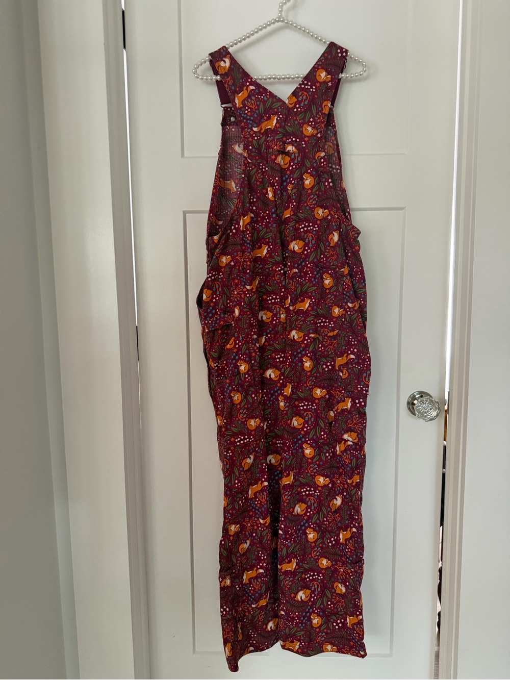 Duluth Trading Co Maroon Floral Fox Print Overalls - Picture 12 of 13